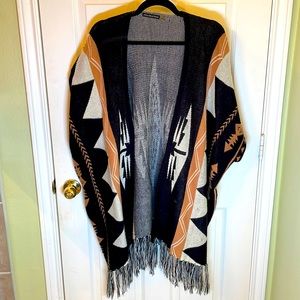 Bohemian black, cream, brown woven look tunic